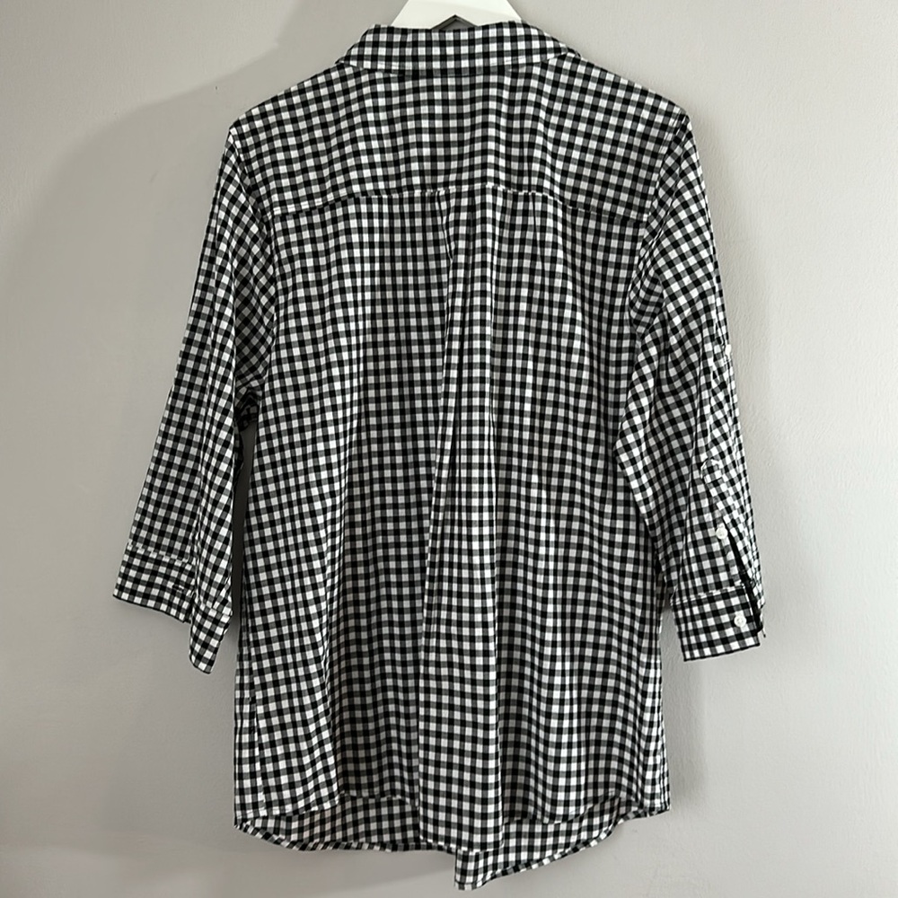 Croft & Barrow Shirt Black White Gingham Button Up Roll Tab 3/4 Sleeve 1X - Picture 5 of 7